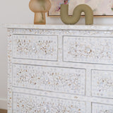Mother of Pearl Inlay 7 Drawer Chest : Floral : White