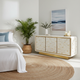 Bone Inlay 3 Door Buffet : Brickwork with Brass Accent : White