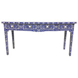 Bone Inlay Console with Scroll Apron : Floral : Blue