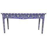Bone Inlay Console with Scroll Apron : Floral : Blue