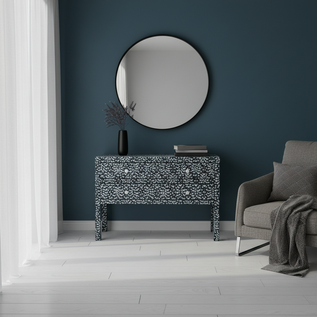 Bone Inlay 2 Drawer Chest : Hearts : Black