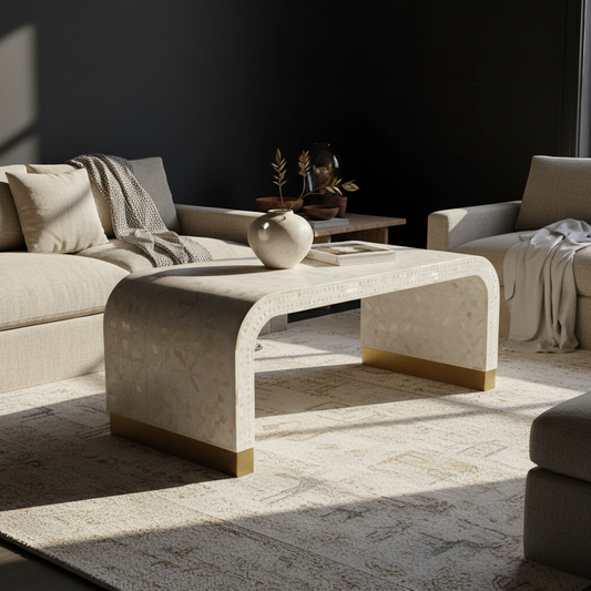 Bone Inlay Waterfall Coffee Table : Zelliges : White