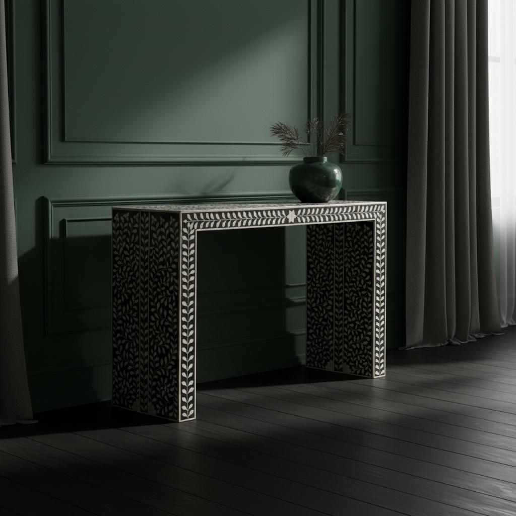 Bone Inlay Angled Console Floral : Black