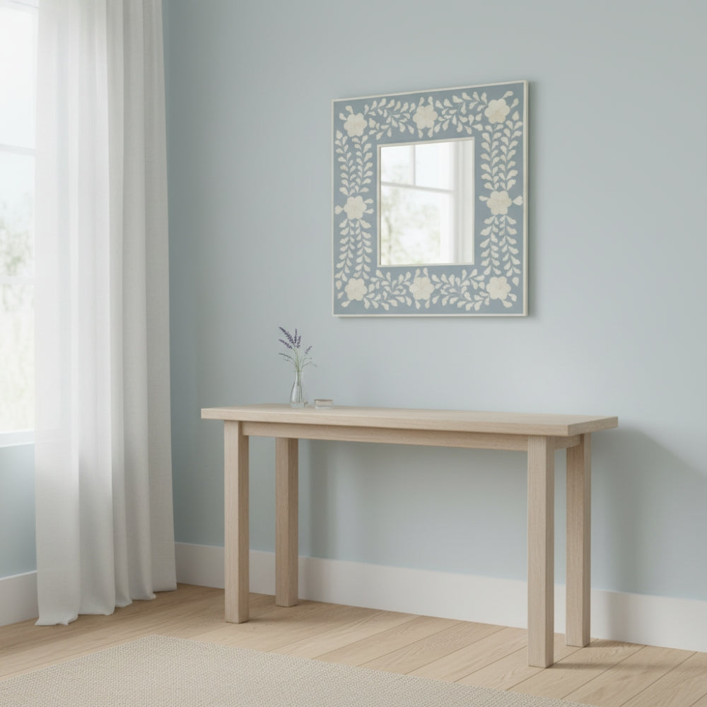 Bone Inlay Square Wall Mirror : Floral : Grey