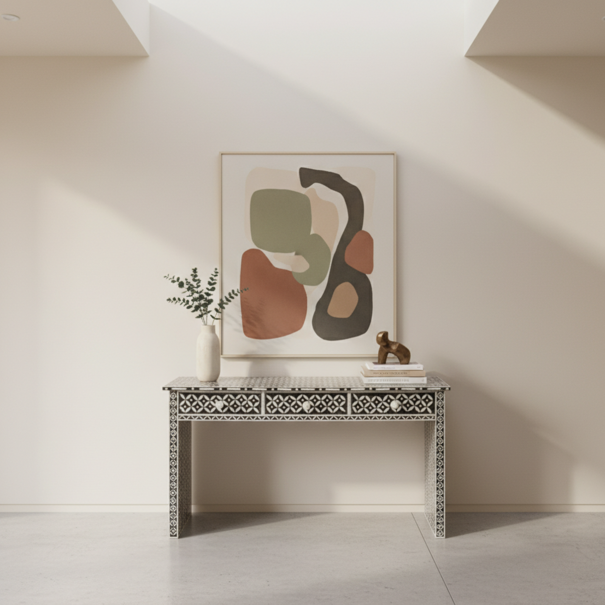 Bone Inlay Console with Ledge : Starburst : Black