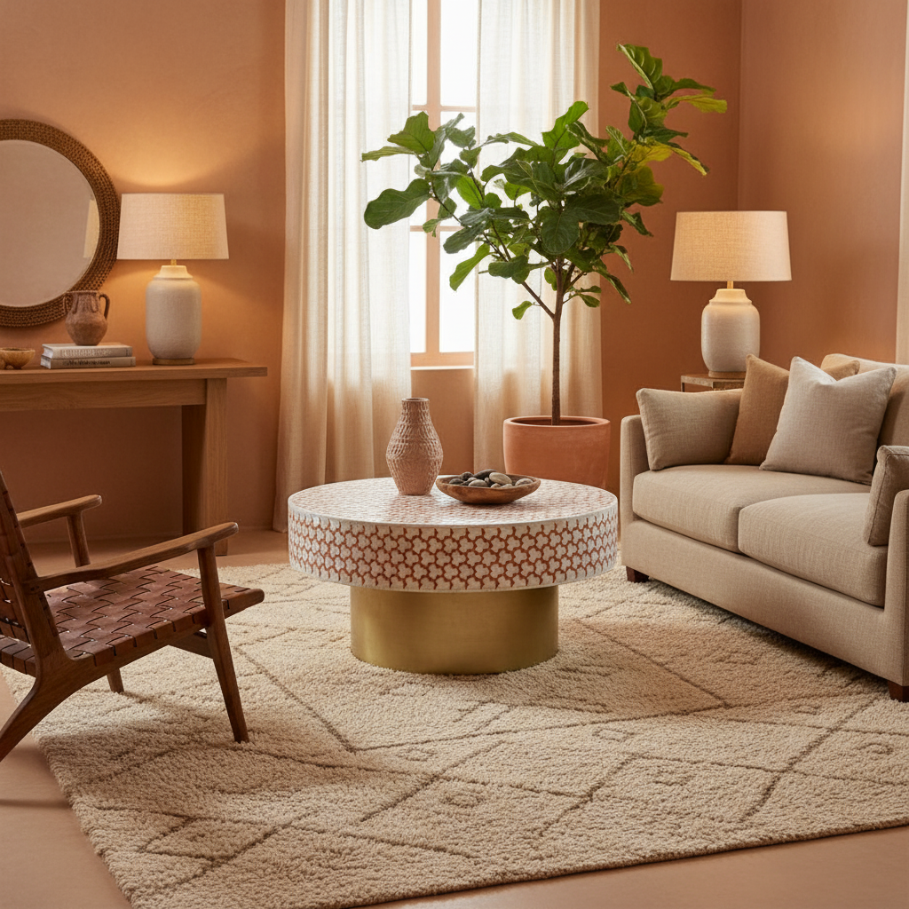 Bone Inlay Round Coffee Table : Tri-Square : Ochre