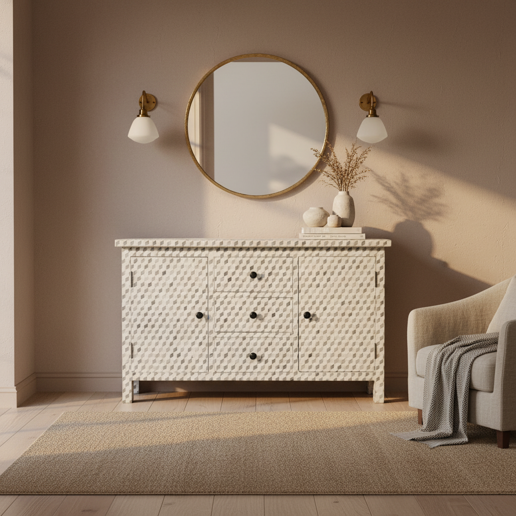 Dyed Bone Inlay Sideboard : Rhombus : Grey