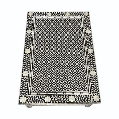 Bone Inlay Rectangular Coffee Table : Floral : Black