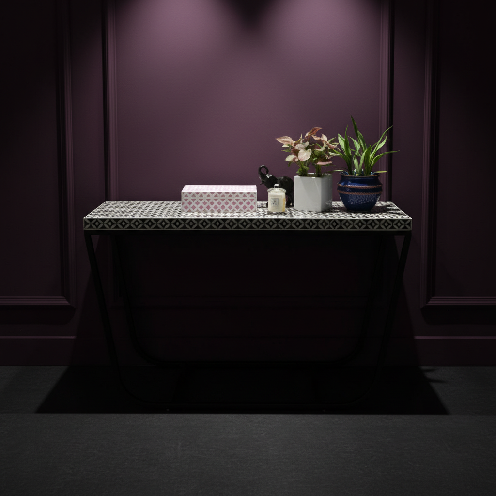 Bone Inlay Console with Black Legs : Starburst : Black