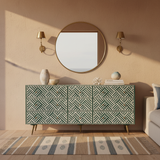 Bone Inlay 9 Drawer Sideboard : Criss Cross : Dark Green