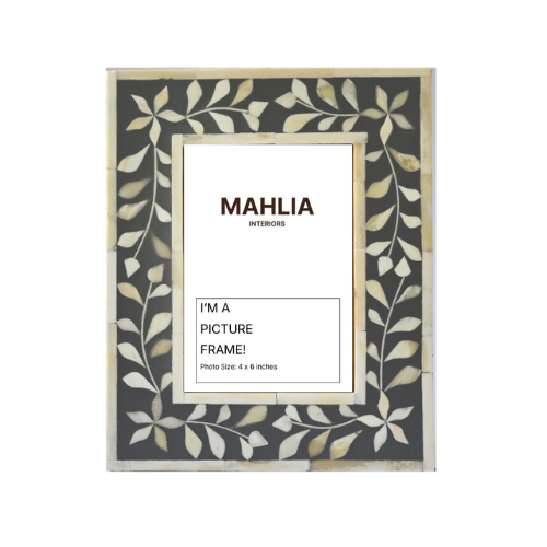 Bone Inlay Picture Frame : Floral : Grey