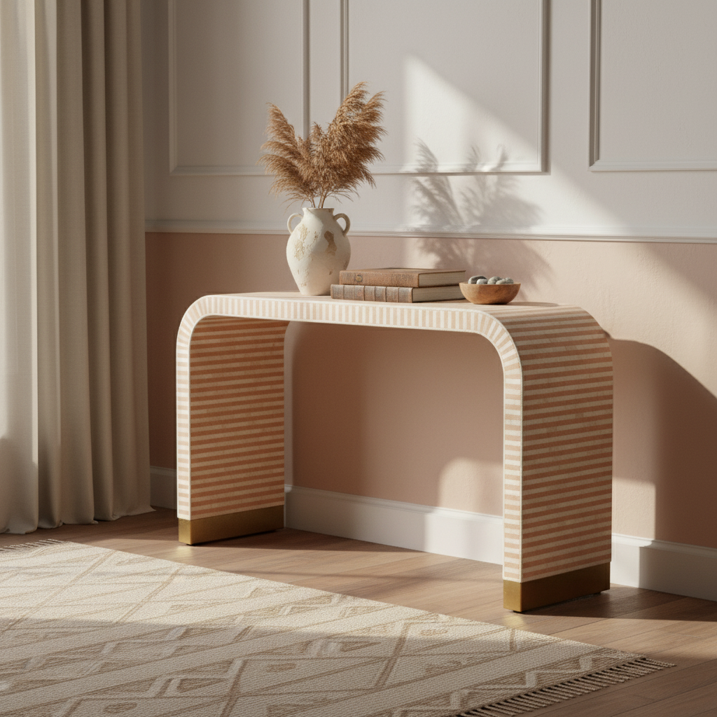 Bone Inlay Waterfall Console : Stripe : Apricot