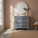 Mother of Pearl Inlay 3 Drawer Chest : Floral : Navy