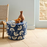 Bone Inlay Round Side Table : Fantail : Navy Blue