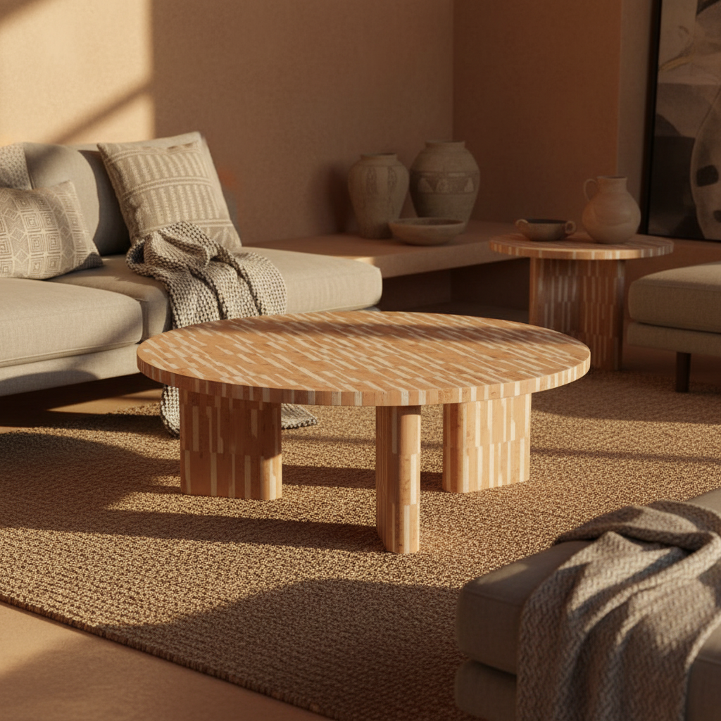 Bone Inlay Round Coffee Table : Keys : Caramel