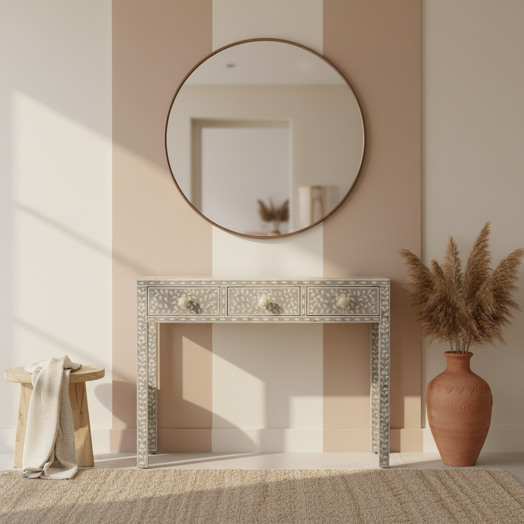 Bone Inlay Console : Floral : Grey