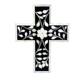 Bone Inlay Small Cross : Floral : Black