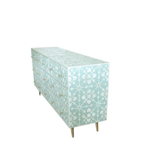 Bone Inlay 9 Drawer Sideboard : Zelliges : Aqua
