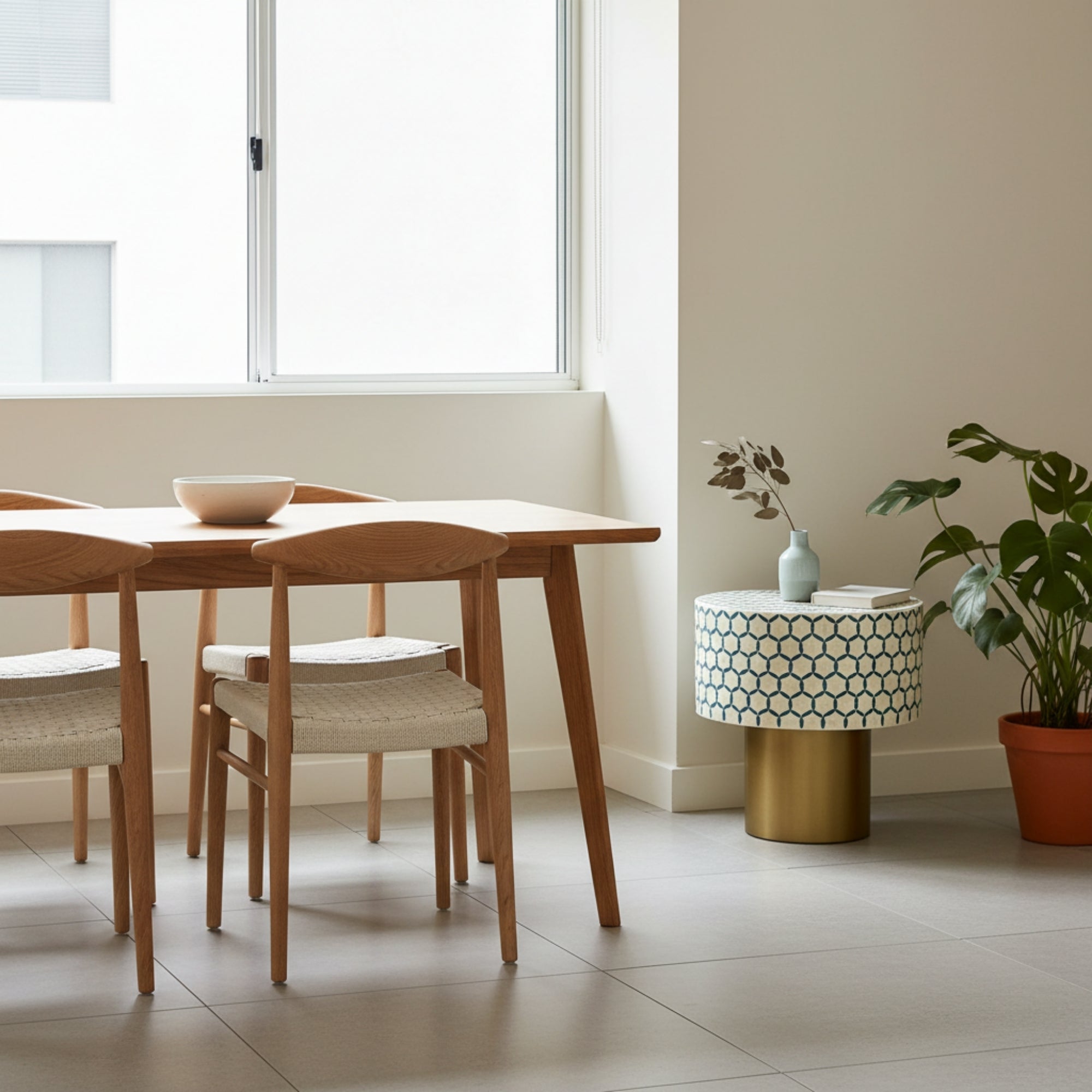 Bone Inlay Accent Table : Tri-Square : Teal