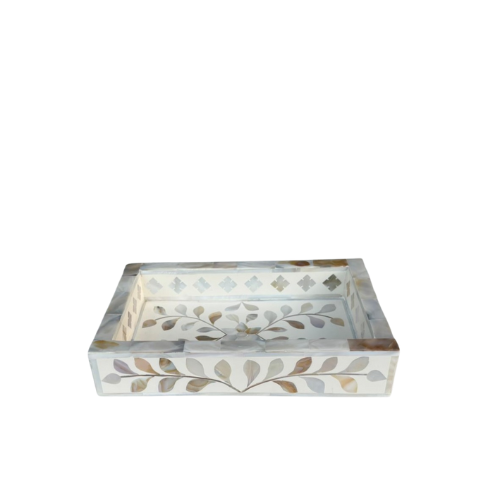 Mother of Pearl Inlay Mini Tray : Floral : White