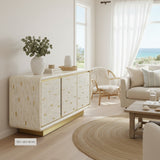 Bone Inlay 3 Door Buffet : Brickwork with Brass Accent : White