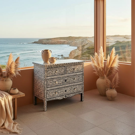 Bone Inlay 9 Drawer Sideboard : Liana : Black