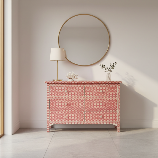 Bone Inlay 6 Drawer Chest : Starburst : Red