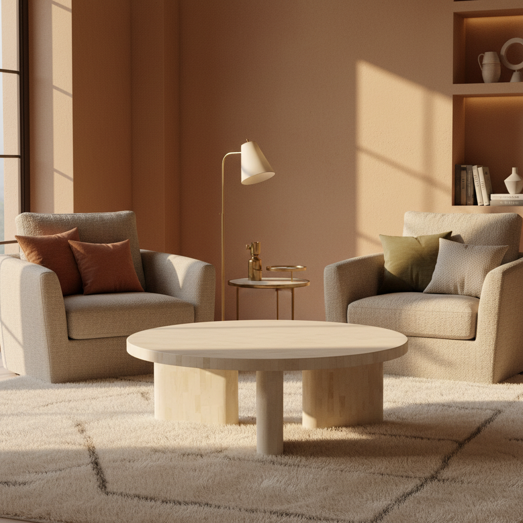 Bone Inlay Round Coffee Table : Brickwork : Natural