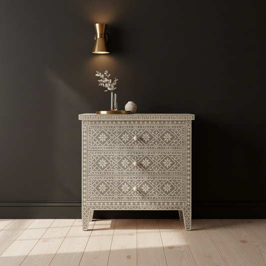 Bone Inlay 3 Drawer Chest : Lilium : Grey