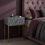 Bone Inlay 1 Drawer Bedside (with Metal Legs) : Liana : Navy Blue