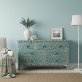 Bone Inlay 7 Drawer Chest : Floral : Emerald Green