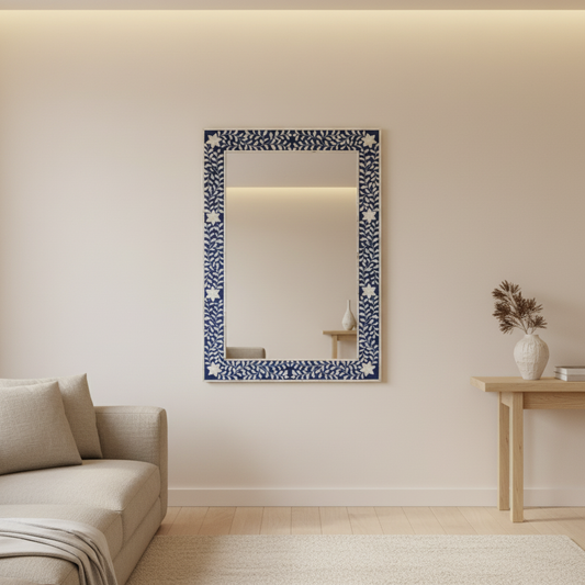 Bone Inlay Rectangular Mirror : Indigo
