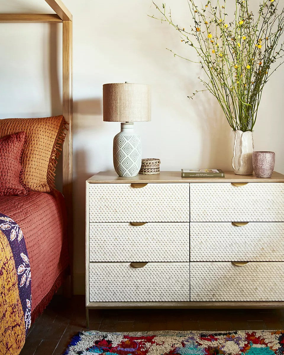 Oak & Layered Bone 6 Drawer Chest