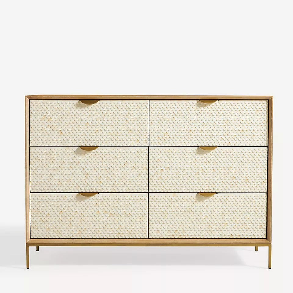 Oak & Layered Bone 6 Drawer Chest
