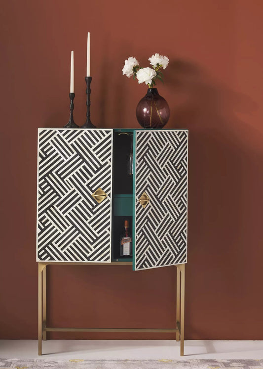 Bone Inlay Bar Cabinet : Criss Cross : Black