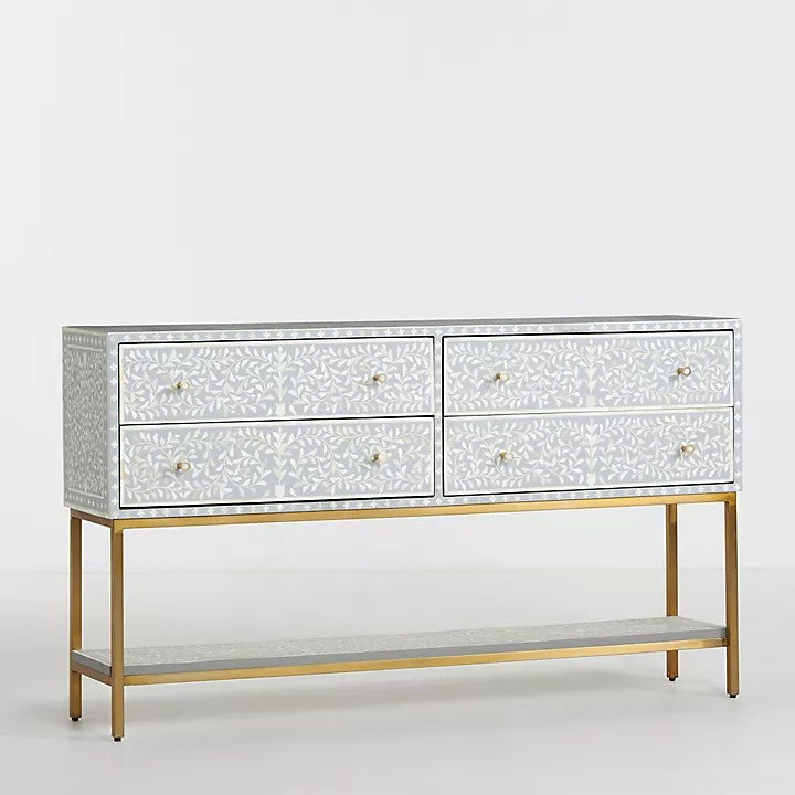 Bone Inlay 4 Drawer Sideboard : Liana : Grey