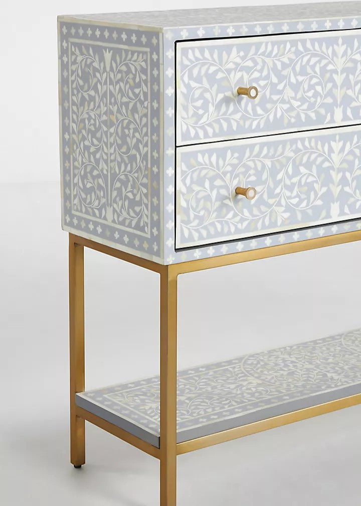 Bone Inlay 4 Drawer Sideboard : Liana : Grey
