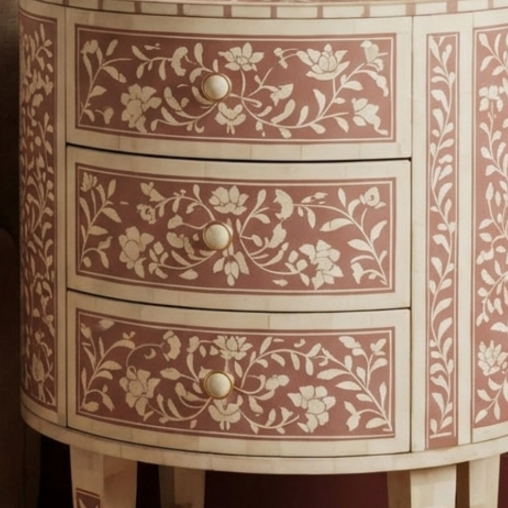 Bone Inlay Round Side Table : Floral : Blush