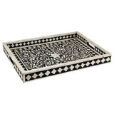 Bone Inlay Rectangular Tray : Floral : Black