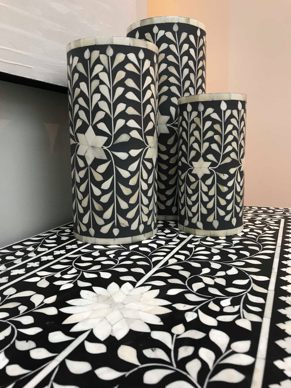 Bone Inlay Floral Vase : Grey Medium