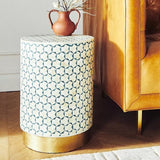 Bone Inlay Side Table : Tri-Square : Teal