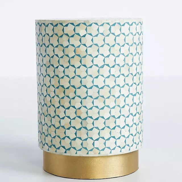 Bone Inlay Side Table : Tri-Square : Teal