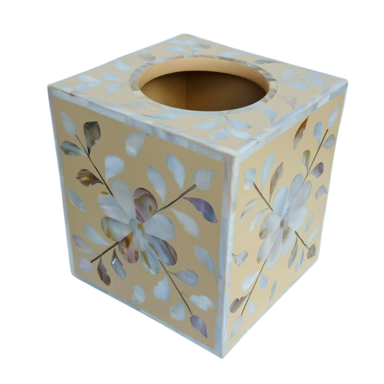 Mother of Pearl Inlay Small Tissue Holder : Floral : Sand