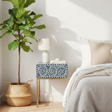Bone Inlay 1 Drawer Bedside (with Metal Legs) : Liana : Navy Blue