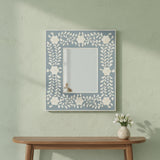 Bone Inlay Square Wall Mirror : Floral : Grey