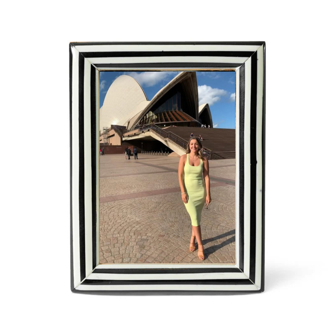 Bone Inlay Picture Frame : Stripe : Black & White