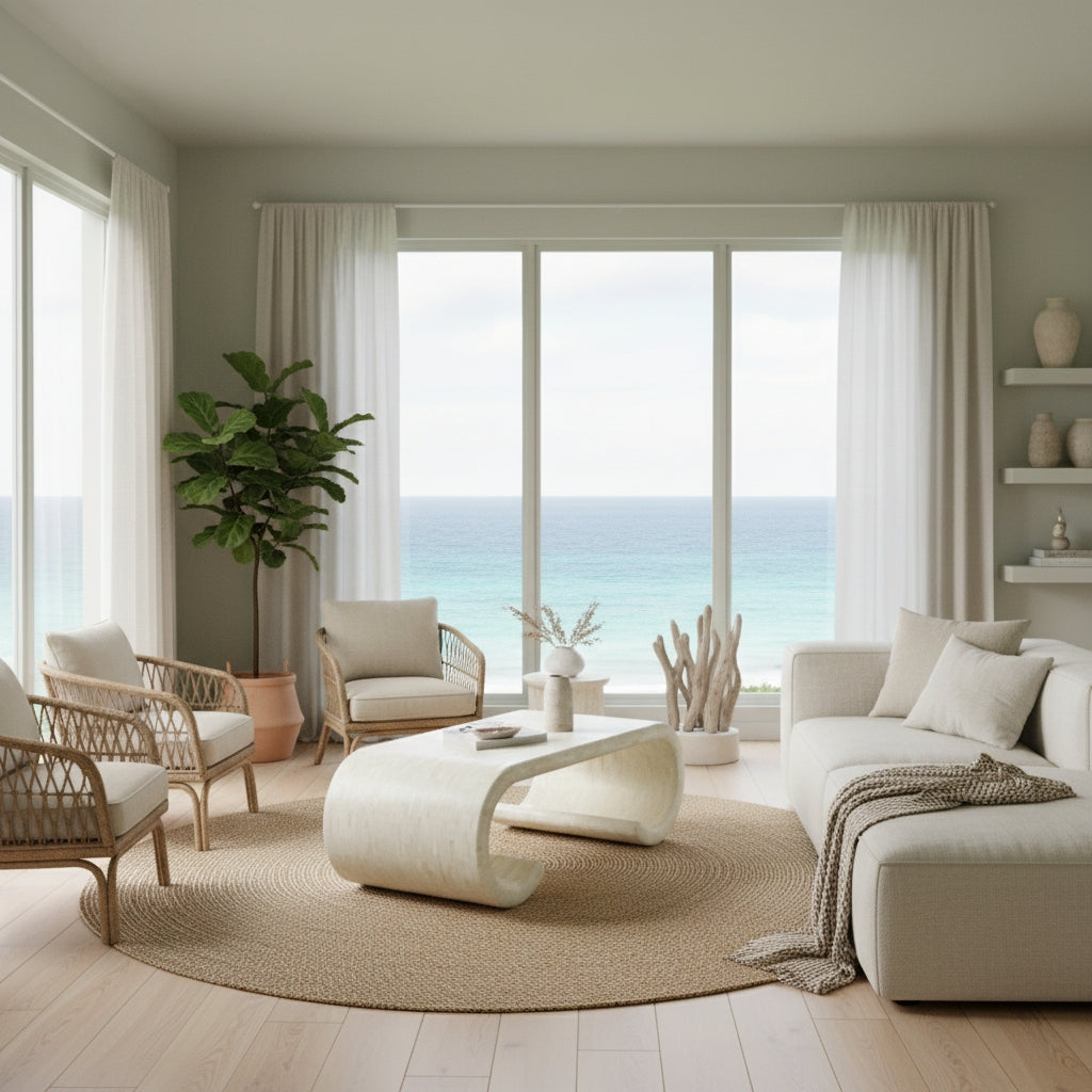 Bone Inlay Coffee Table : Brickwork with Brass Accent : White