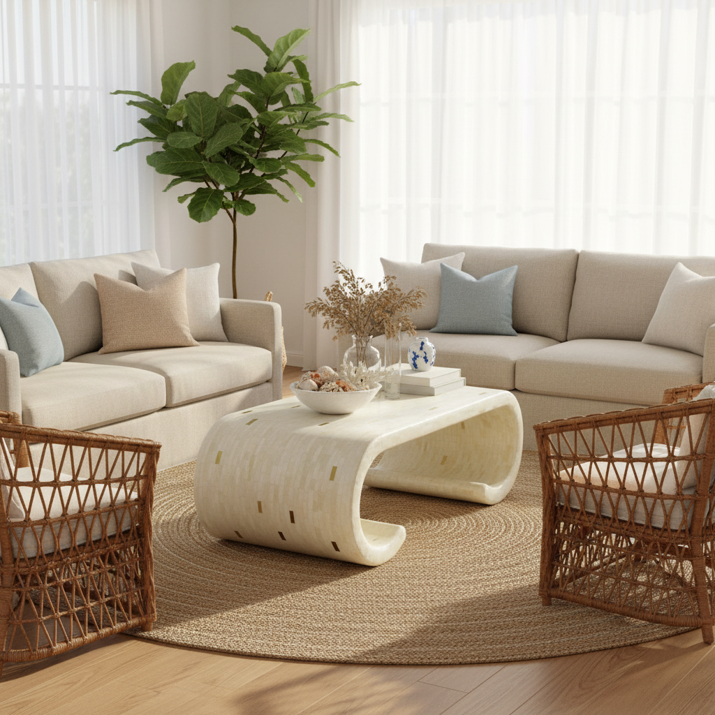 Bone Inlay Coffee Table : Brickwork with Brass Accent : White