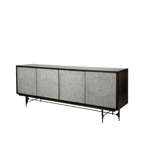Bone Inlay Sideboard  wtih Antique Brass Legs : Pinstripe : Charcoal