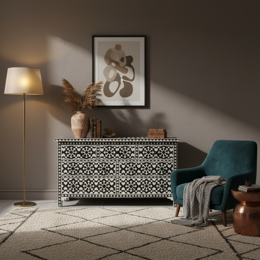 Bone Inlay 7 Drawer Chest : Zelliges : Black